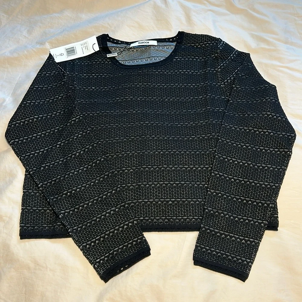 NWT THAKOON Lace Jacquard Mini Crewneck Sweater Black XL